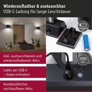 LED Akkuwandleuchte Nyora IP44 3000K 135x120mm 2x1W Schwarz