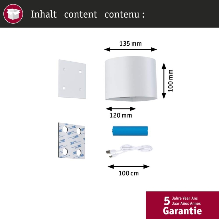 Paulmann LED Akkuwandleuchte Nyora IP44 3000K 135x120mm 2x1W Weiß