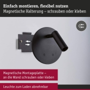 LED Akkuwandleuchte Kiora 2700K 80lm / 50lm 3,7V 0,6W / 0,7W dimmbar Schwarz