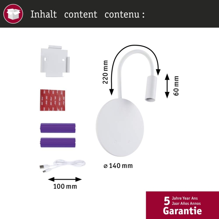 Paulmann LED Akkuwandleuchte Miora   2700K 80lm / 50lm 3,7V 0,6W / 0,7W dimmbar Weiß