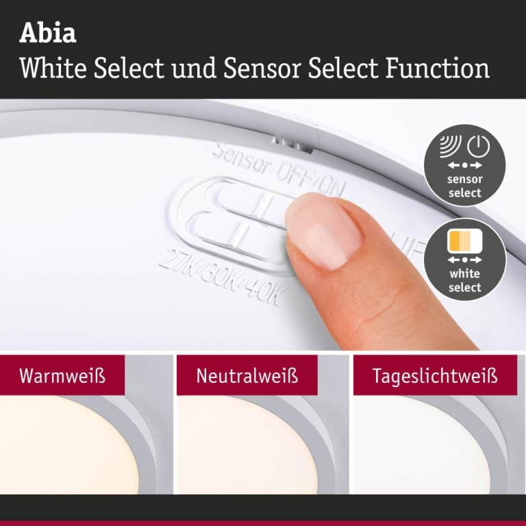 Paulmann LED Panel Abia 2 White Select Dämmerungsgesteuerter Bewegungsmelder (HF) eckig 300mm  14W 1000lm 2700 - 4000K Weiß