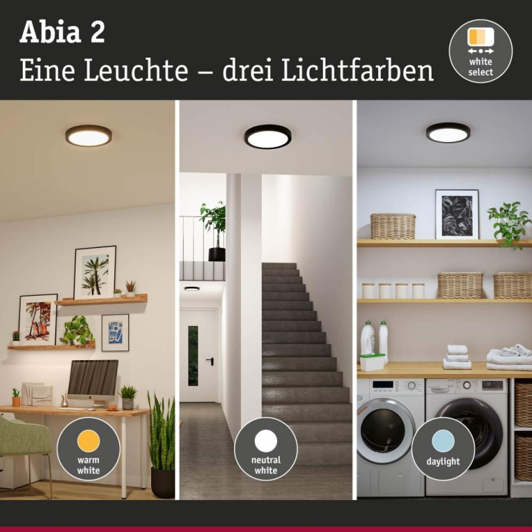 Paulmann LED Panel Abia 2 White Select Dämmerungsgesteuerter Bewegungsmelder (HF) rund 300mm  14W 1000lm 2700 - 4000K Schwarz