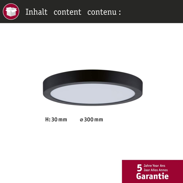 Paulmann LED Panel Abia 2 White Select Dämmerungsgesteuerter Bewegungsmelder (HF) rund 300mm  14W 1000lm 2700 - 4000K Schwarz