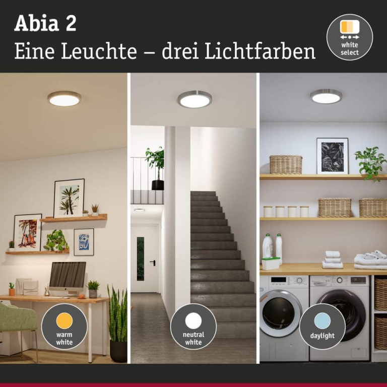Paulmann LED Panel Abia 2 White Select Dämmerungsgesteuerter Bewegungsmelder (HF) rund 300mm  14W 1000lm 2700 - 4000K Chrom matt