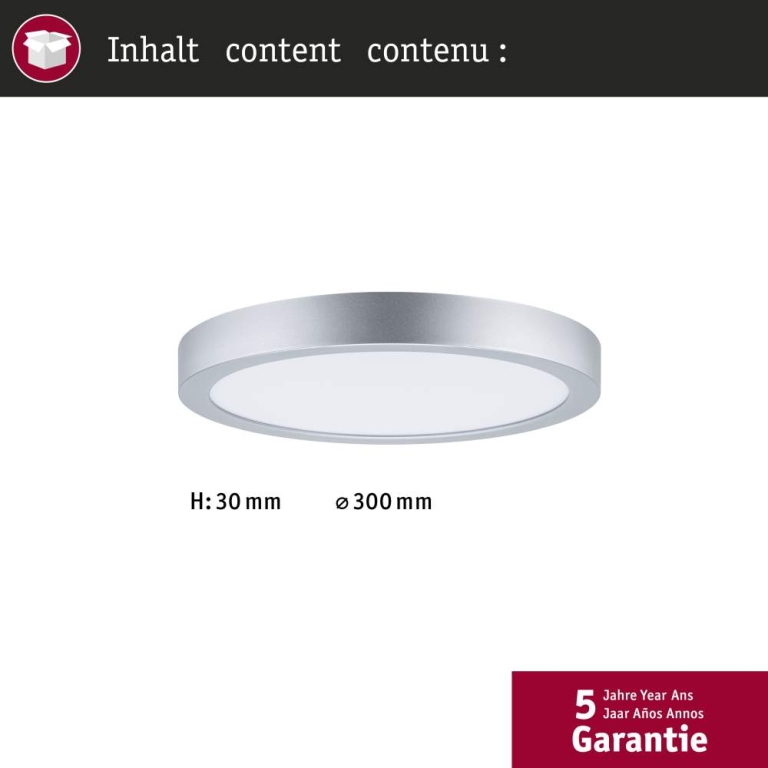 Paulmann LED Panel Abia 2 White Select Dämmerungsgesteuerter Bewegungsmelder (HF) rund 300mm  14W 1000lm 2700 - 4000K Chrom matt