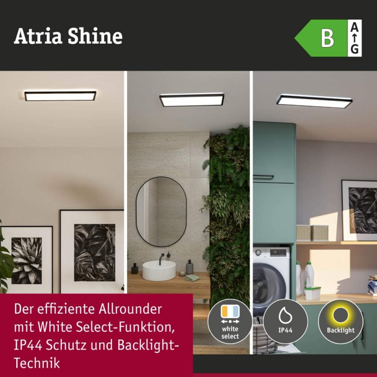 Paulmann LED Panel Atria Shine IP44 eckig 560x200mm  15,2W 2030lm 3000 - 6500K Schwarz