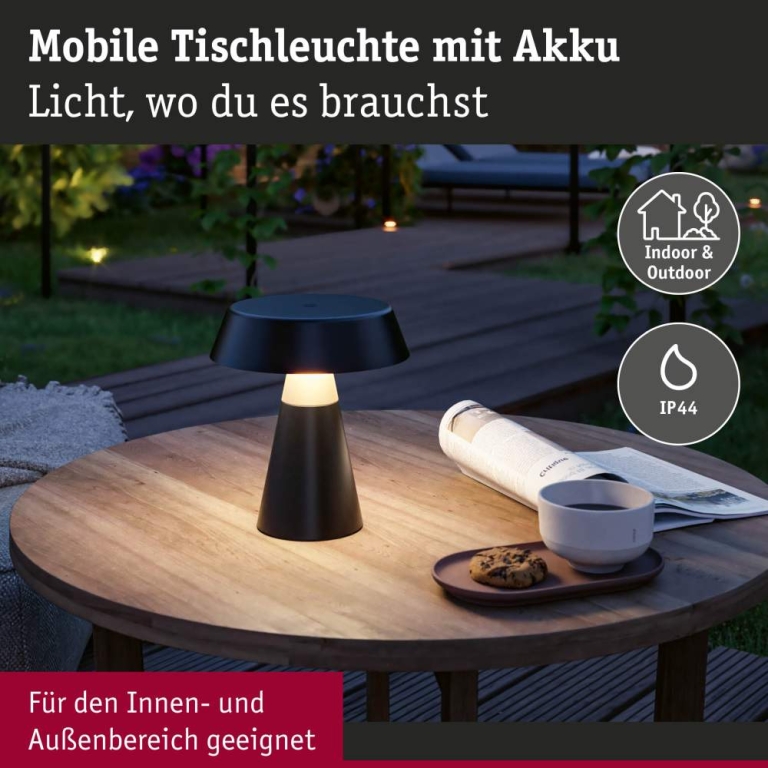 Paulmann Akkuleuchte Lirox IP44  White Switch Schwarz Champagner