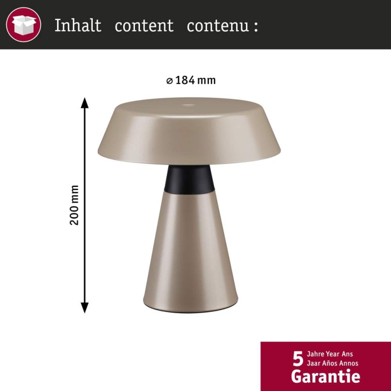 Paulmann Akkuleuchte Lirox IP44  White Switch Champagner Schwarz