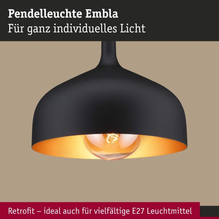 Paulmann Pendelleuchte Embla II E27 Schwarz Gold Metall Metall