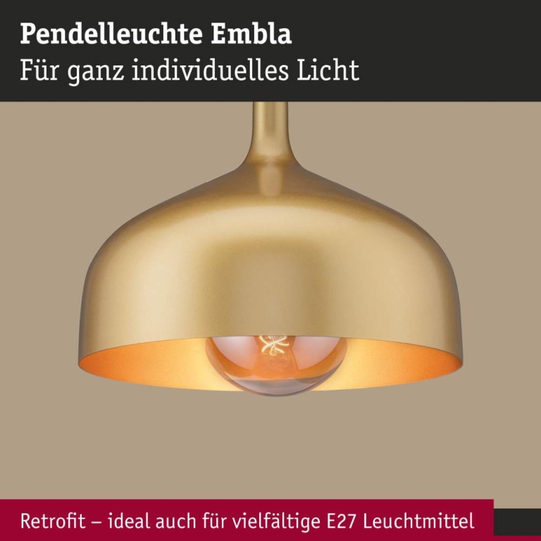 Paulmann Pendelleuchte Embla II E27 Gold Metall Metall