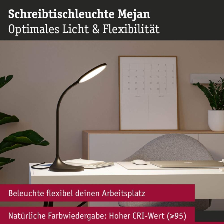 Paulmann LED Schreibtischleuchte Mejan  4000K 1200lm 15W Schwarz matt