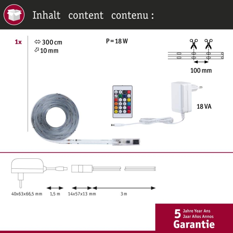 Paulmann SimpLED LED Strip RGBIC Motion Music Komplettset 3m beschichtet  16W 210lm/m 420 LEDs/m RGB 18VA