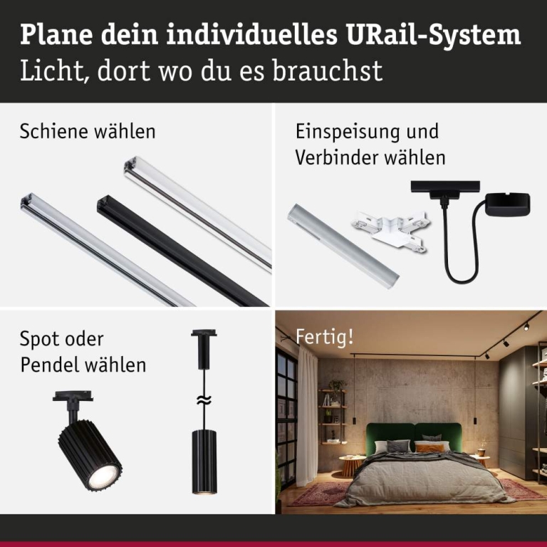 Paulmann URail Schienenspot Lirena GU10  max. 10W 230V Schwarz matt