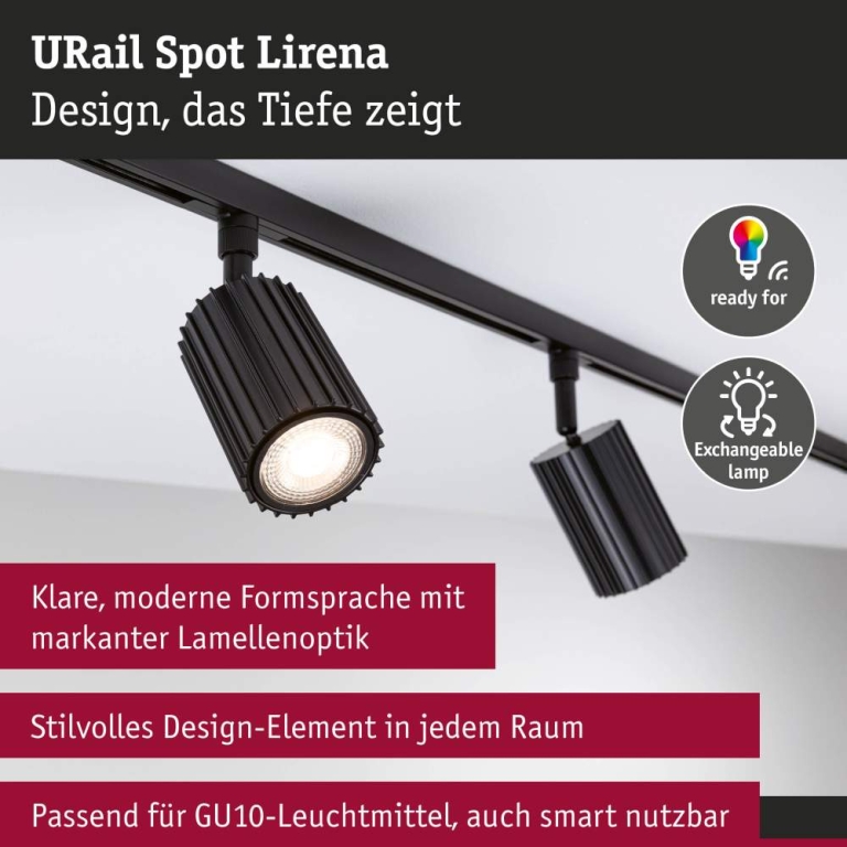 Paulmann URail Schienenspot Lirena GU10  max. 10W 230V Schwarz matt