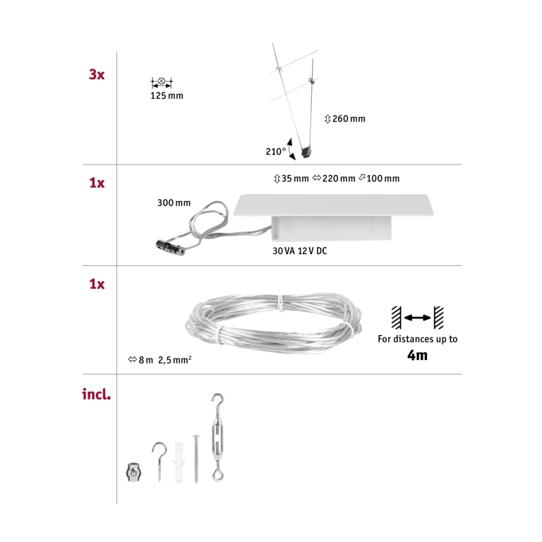 Paulmann Seilsystem Simple Basisset GU5,3  max. 3x5W   230/12V Chrom