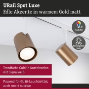 URail Schienenspot Luxe   GU10  max. 10W  dimmbar 230V Gold matt Signalweiß