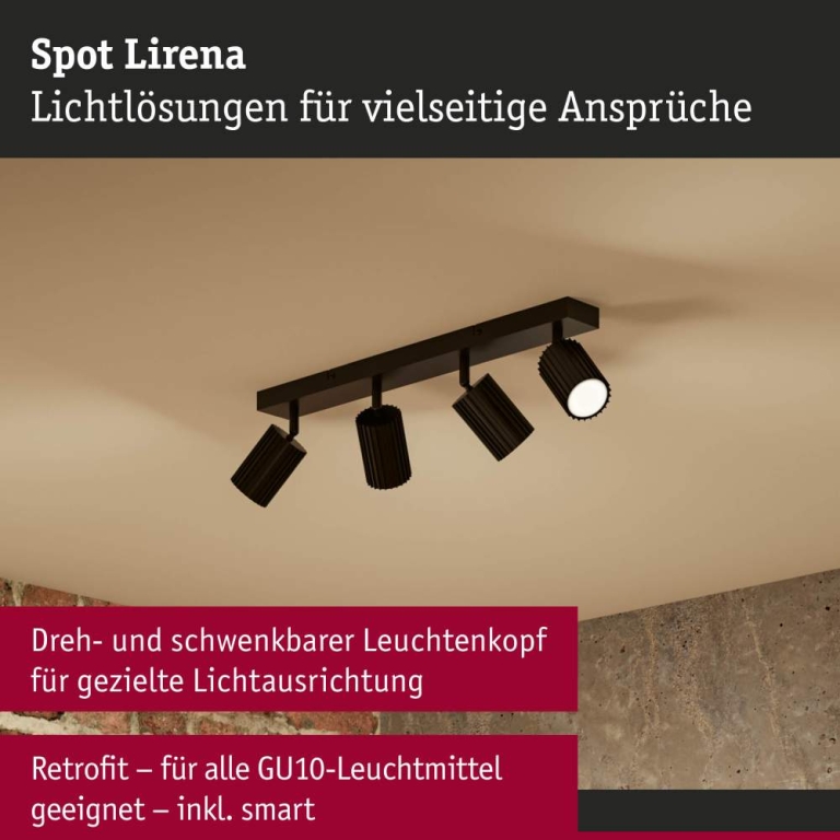 Paulmann Spotlight Lirena GU10 max. 4x10W Schwarz matt Metall