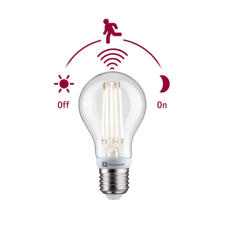 Paulmann Filament 230V LED Birne E27 inkl. Dämmerungsgesteuerter Bewegungsmelder (HF) 806lm 7W 2700K E27