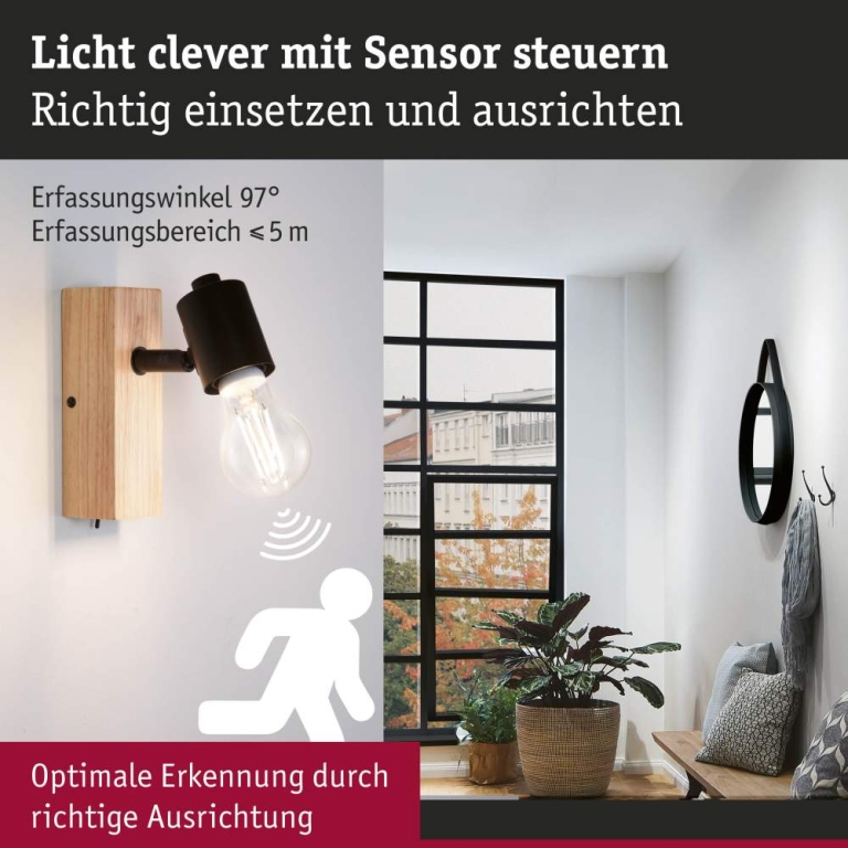 Paulmann Filament 230V LED Birne E27 inkl. Dämmerungsgesteuerter Bewegungsmelder (HF) 806lm 7W 2700K E27