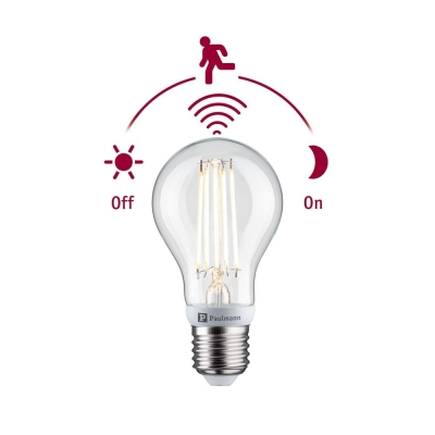 Paulmann Filament 230V LED Birne E27 inkl. Dämmerungsgesteuerter Bewegungsmelder (HF) 806lm 7W 2700K E27