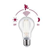 Filament 230V LED Birne E27 inkl. Dämmerungsgesteuerter Bewegungsmelder (HF) 806lm 7W 2700K E27
