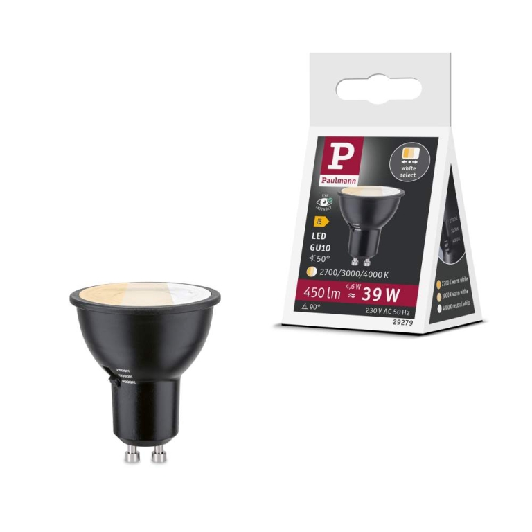 Paulmann Standard 230V LED Reflektor GU10 Dip Switch 450lm 4,6W 2700 - 4000K  Schwarz matt