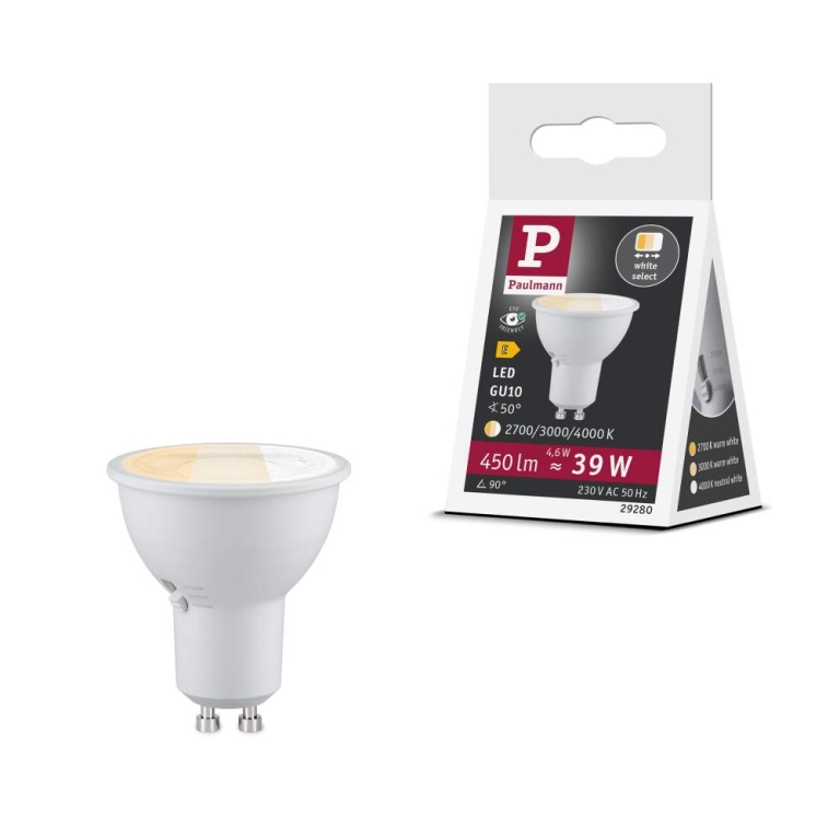 Paulmann Standard 230V LED Reflektor GU10 Dip Switch 450lm 4,6W 2700 - 4000K  Signalweiß