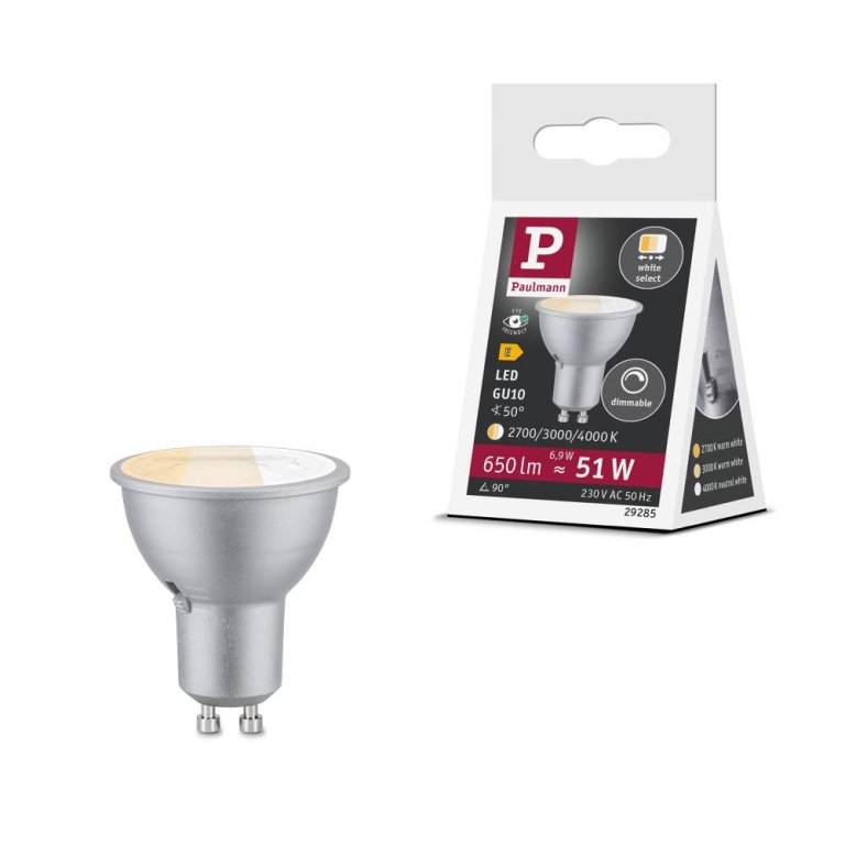 Paulmann Standard 230V LED Reflektor GU10 Dip Switch 650lm 6,9W 2700 - 4000K  Chrom matt