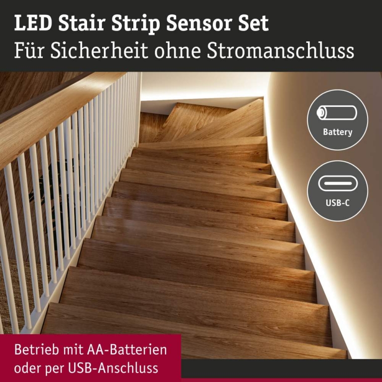 Paulmann LED Strip batteriebetrieben Dämmerungsgesteuerter Bewegungsmelder (IR) 5m 5W 180lm/m 30 LEDs/m 3000K