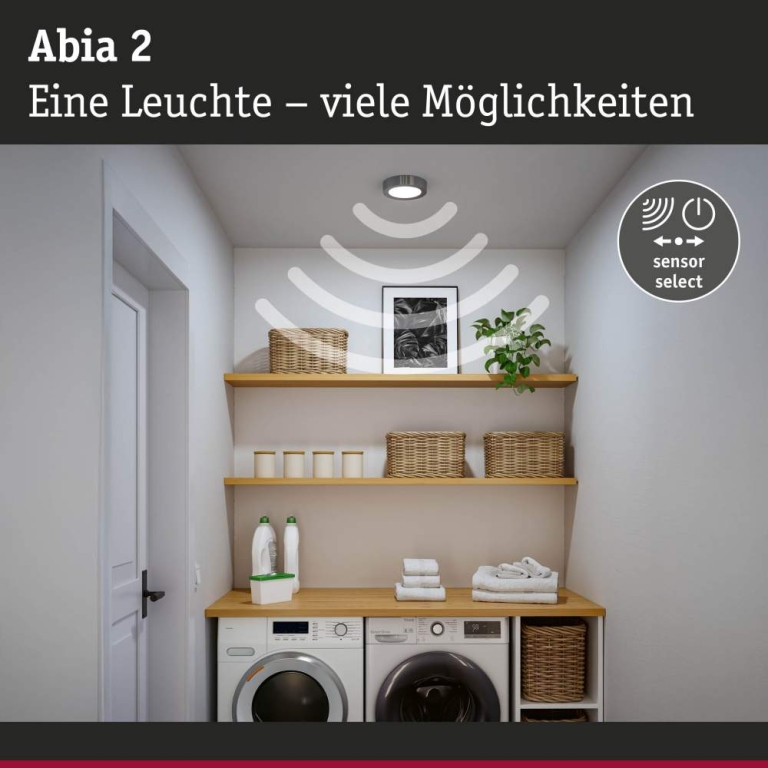 Paulmann LED Panel Abia 2 White Select Dämmerungsgesteuerter Bewegungsmelder (HF) rund 170mm  9,5W 1100lm 2700 - 4000K Chrom matt