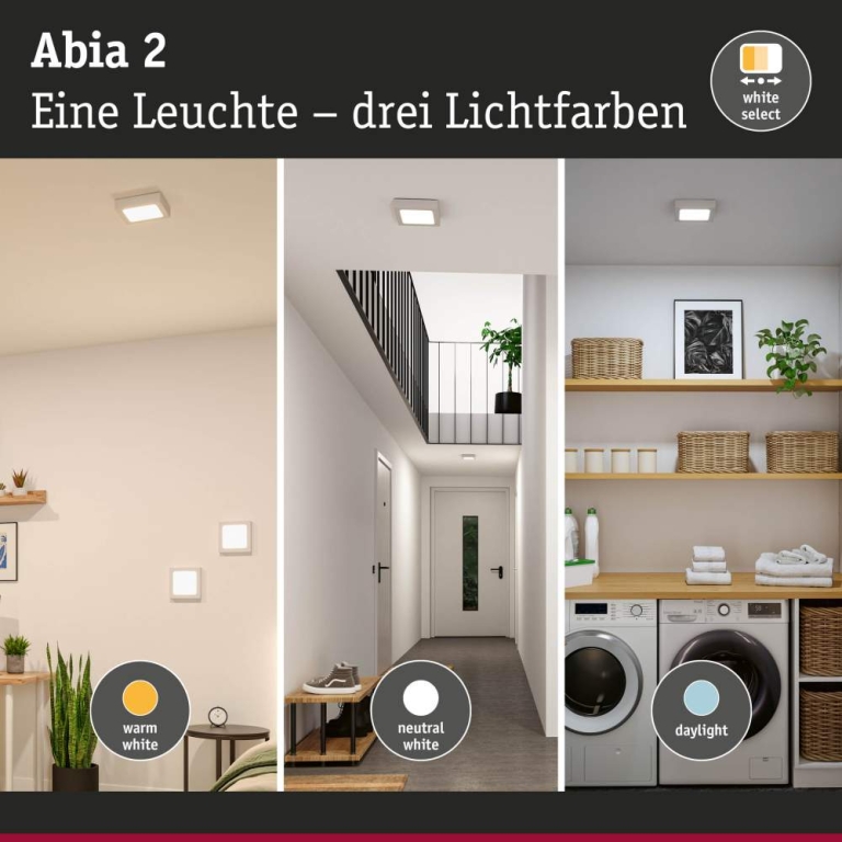Paulmann LED Panel Abia 2 White Select Dämmerungsgesteuerter Bewegungsmelder (HF) eckig 170x170mm  9,5W 1100lm 2700 - 4000K Weiß