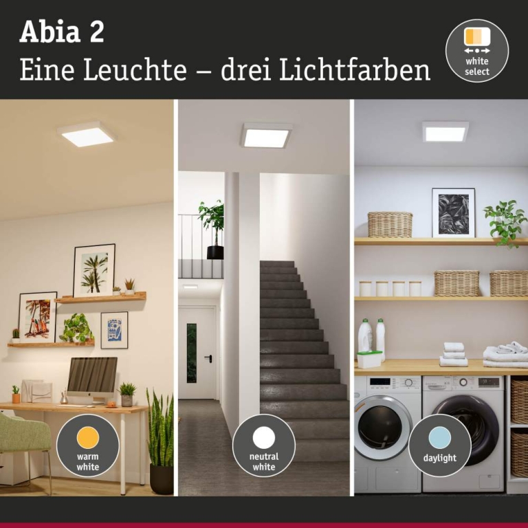 Paulmann LED Panel Abia 2 White Select Dämmerungsgesteuerter Bewegungsmelder (HF) eckig 300x300mm  14W 900lm 2700 - 4000K Weiß