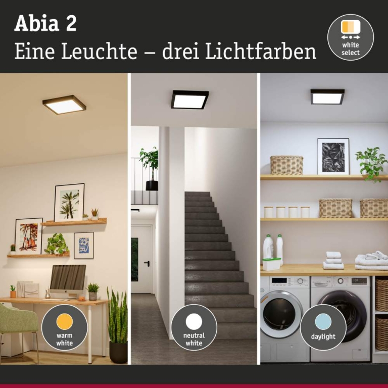 Paulmann LED Panel Abia 2 White Select Dämmerungsgesteuerter Bewegungsmelder (HF) eckig 300x300mm  14W 900lm 2700 - 4000K Schwarz