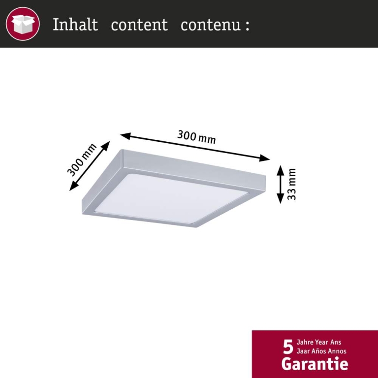 Paulmann LED Panel Abia 2 White Select Dämmerungsgesteuerter Bewegungsmelder (HF) eckig 300x300mm  14W 900lm 2700 - 4000K Chrom matt