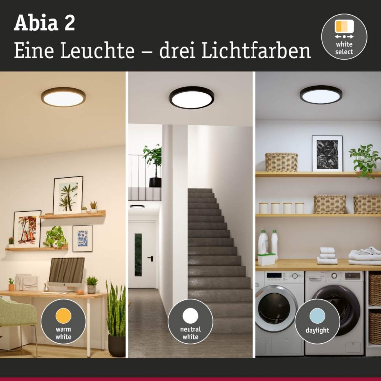 Paulmann LED Panel Abia 2 White Select Dämmerungsgesteuerter Bewegungsmelder (HF) rund 400mm  16W 1400lm 2700 - 4000K Schwarz