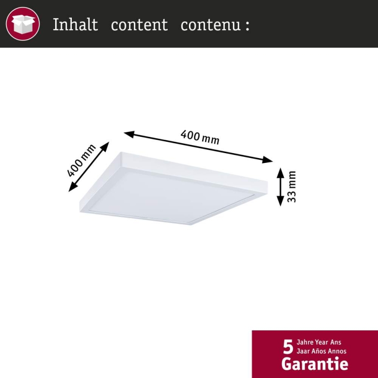 Paulmann LED Panel Abia 2 White Select Dämmerungsgesteuerter Bewegungsmelder (HF) eckig 400x400mm  16W 1400lm 2700 - 4000K Weiß