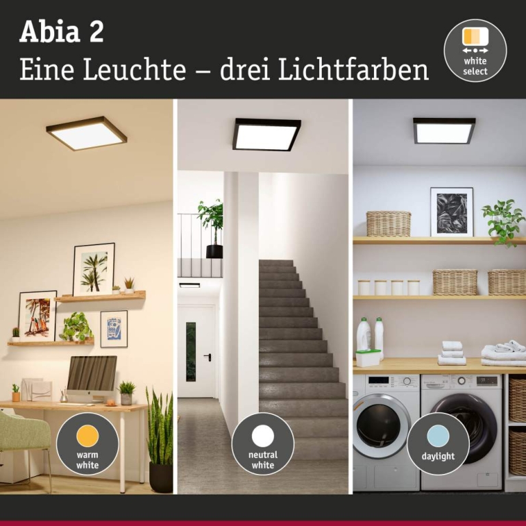 Paulmann LED Panel Abia 2 White Select Dämmerungsgesteuerter Bewegungsmelder (HF) eckig 400x400mm  16W 1400lm 2700 - 4000K Schwarz