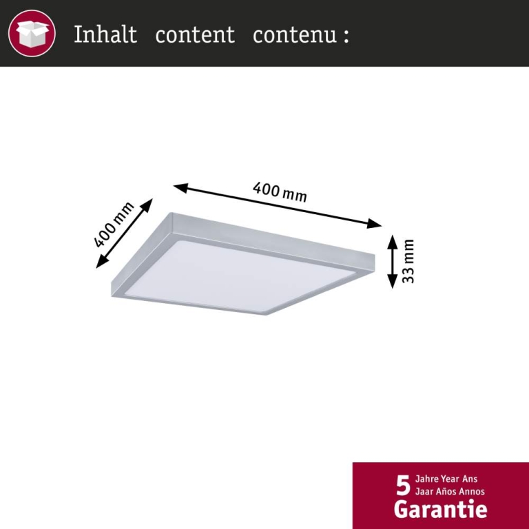 Paulmann LED Panel Abia 2 White Select Dämmerungsgesteuerter Bewegungsmelder (HF) eckig 400x400mm  16W 1400lm 2700 - 4000K Chrom matt