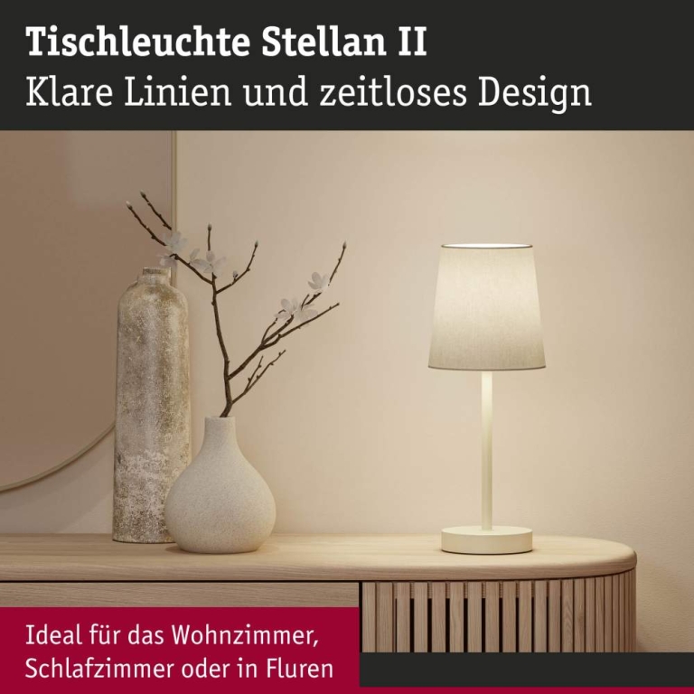 Paulmann Tischleuchte Stellan II E27   max. 20W Creme Metall#Stoff