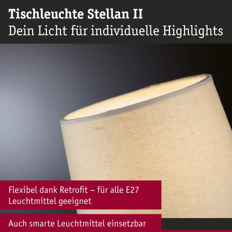 Paulmann Tischleuchte Stellan II E27   max. 20W Creme Metall#Stoff