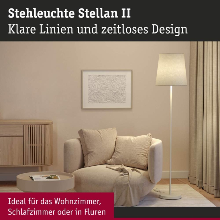 Paulmann Stehleuchte Stellan II E27   max. 20W Creme Metall#Stoff