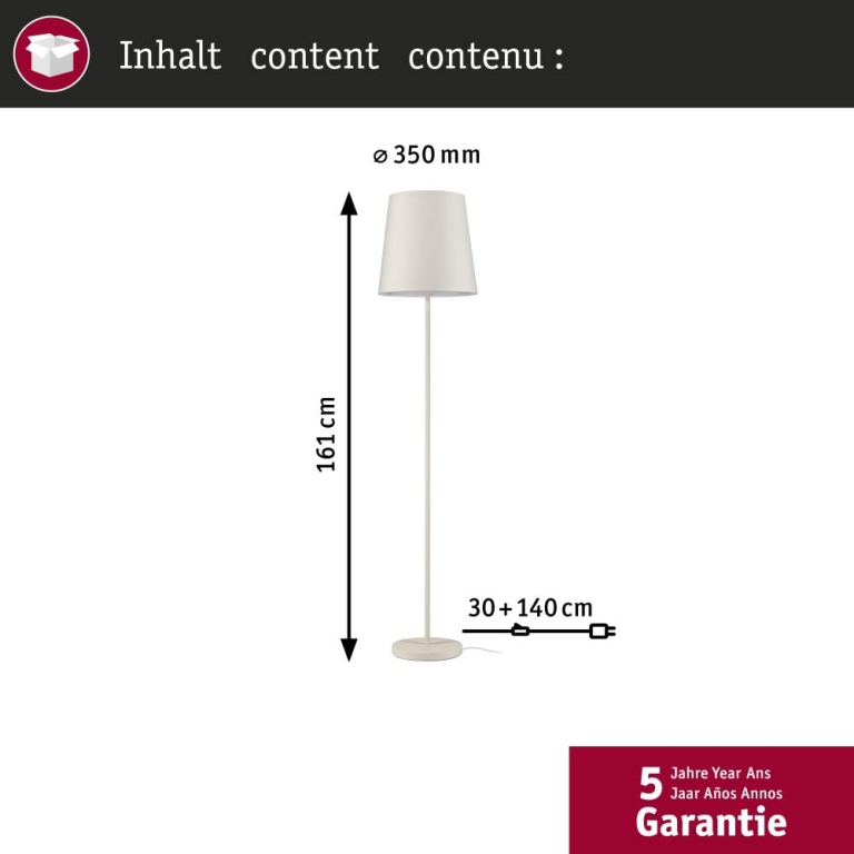 Paulmann Stehleuchte Stellan II E27   max. 20W Creme Metall#Stoff