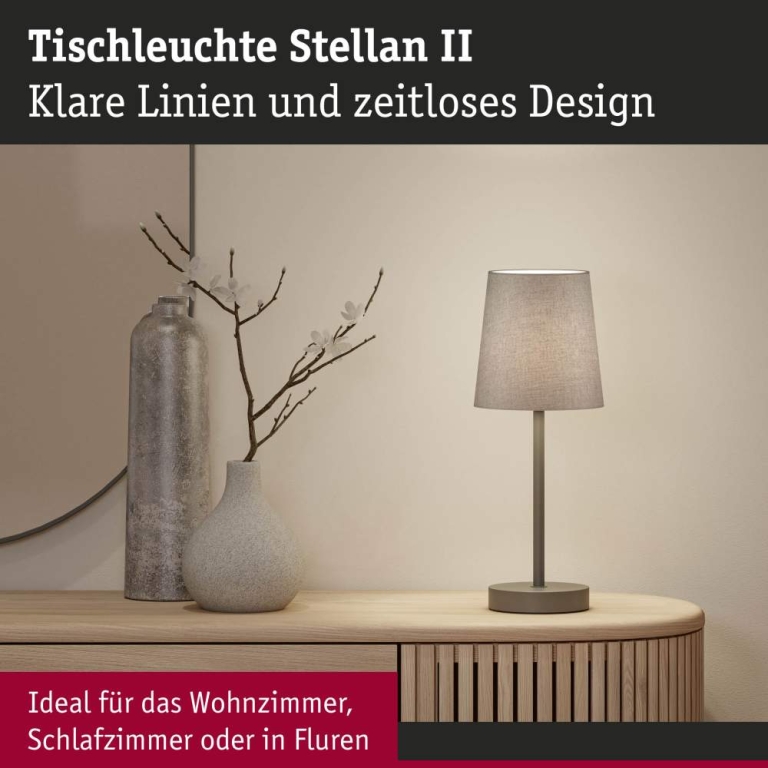 Paulmann Tischleuchte Stellan II E27   max. 20W Grau Metall#Stoff