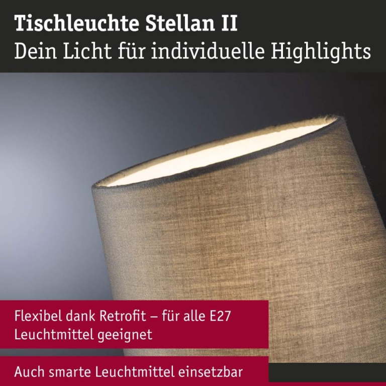 Paulmann Tischleuchte Stellan II E27   max. 20W Grau Metall#Stoff