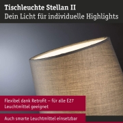 Tischleuchte Stellan II E27   max. 20W Grau Metall#Stoff