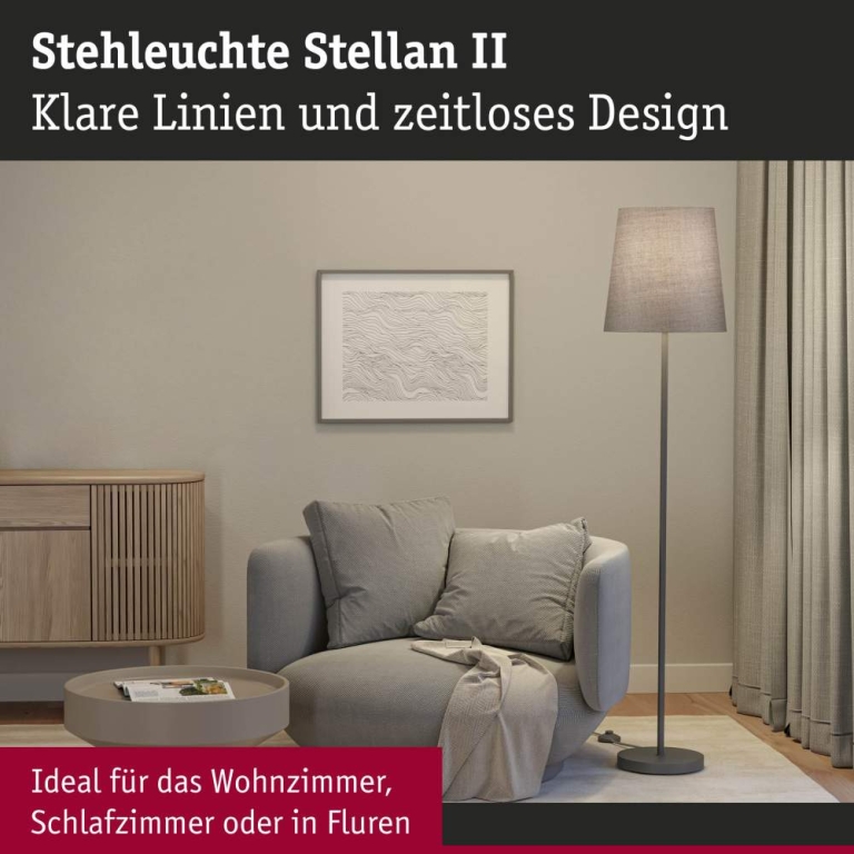 Paulmann Stehleuchte Stellan II E27   max. 20W Grau Metall#Stoff