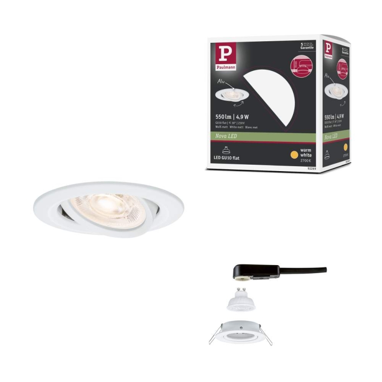 Paulmann LED Einbauleuchte Nova GU10 Flat schwenkbar 4,9W 550lm 230V  2700K Weiß matt