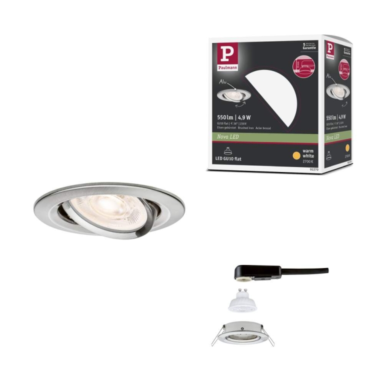 Paulmann LED Einbauleuchte Nova GU10 Flat schwenkbar 4,9W 550lm 230V  2700K Eisen gebürstet