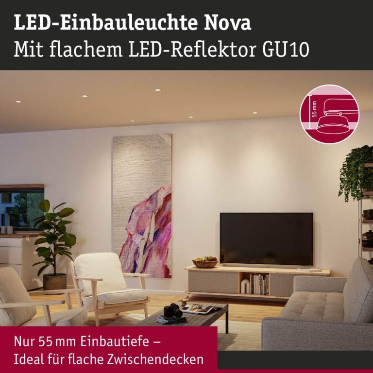 Paulmann LED Einbauleuchte Nova GU10 Flat schwenkbar 3x4,9W 3x550lm 230V  2700K Weiß matt
