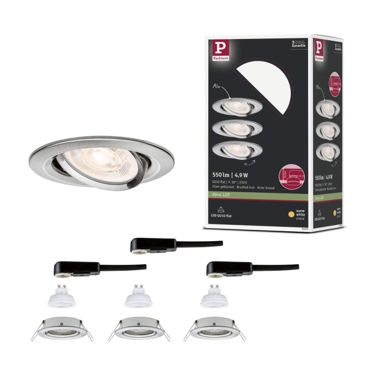 Paulmann LED Einbauleuchte Nova GU10 Flat schwenkbar 3x4,9W 3x550lm 230V  2700K Eisen gebürstet